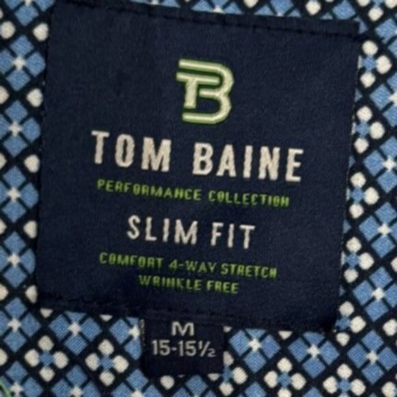 Tom Baine Mens Dress Shirt Wrinkle Free Medium Slim Fit 15 -15.5 Light Blue - Picture 3 of 13